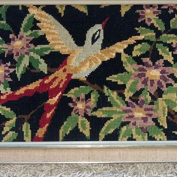 Vintage Cross Stitch Framed Tapestry Birds 11x15 Frame - Picture 2 of 10
